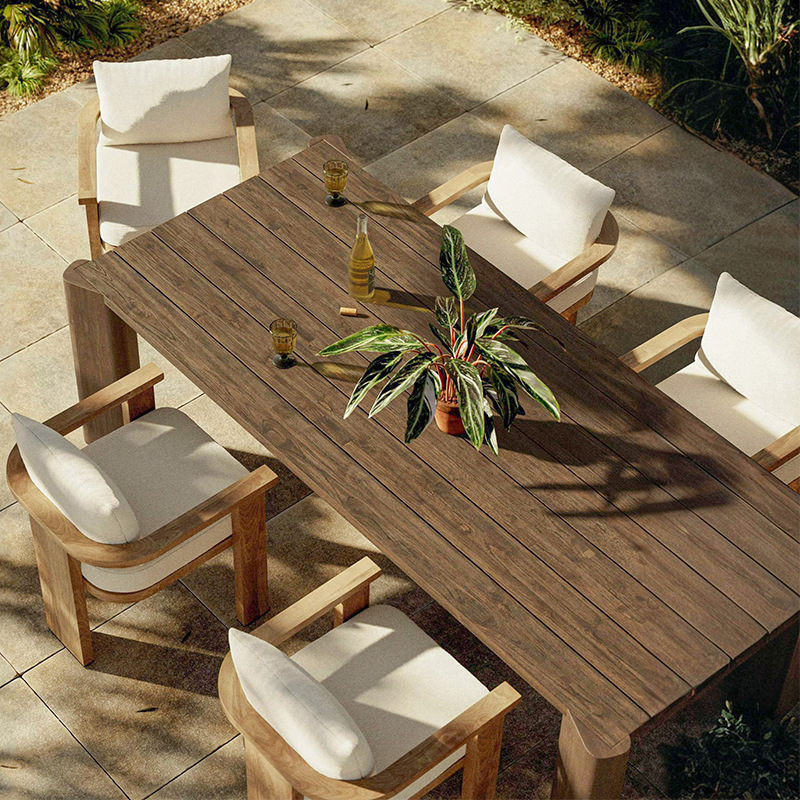 Mesa y silla de madera maciza al aire libre patio chalet silla de ocio mesa larga alojamiento residencial jardín al aire libre terraza tabla de teca