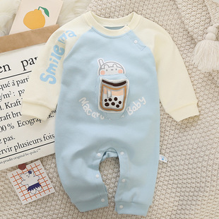 Wholesale baby jumpsuit spring and autumn cute cartoon print long sleeve climbing suit 0-1 year old baby boys and girls one-piece out-of-the-box
