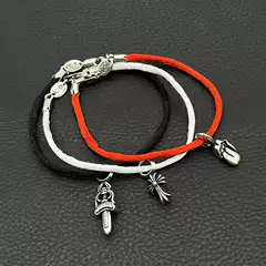 Premium Classic Cross Bracelet with Iris and Pentagram Pendant, Lucky Red String, Heart String, Couple Black Cord