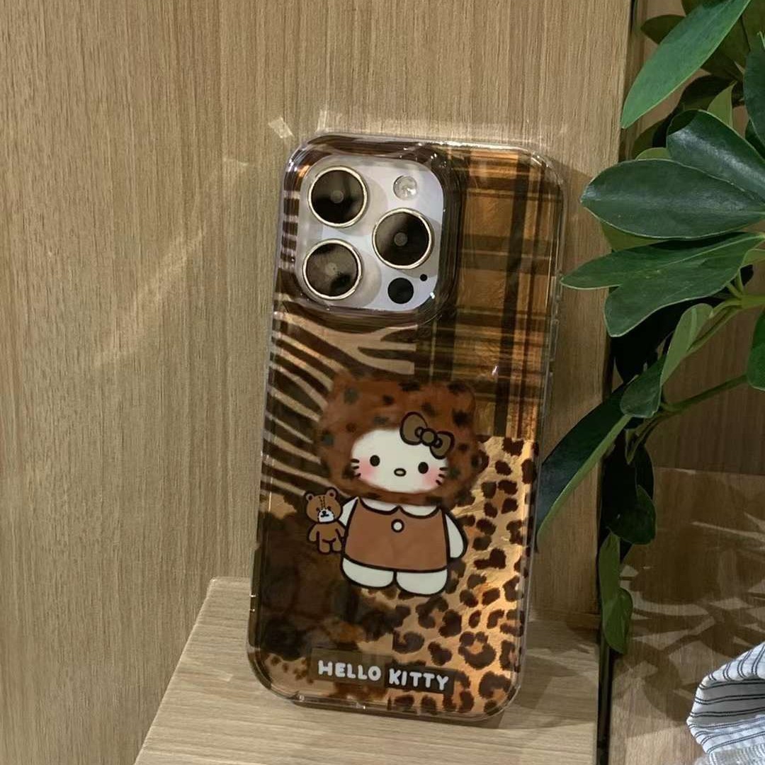 Otoño e invierno nuevo estilo estampado de leopardo costura kt para iPhone15 funda para teléfono móvil 16ProMax Apple 14 chica 13 cadena