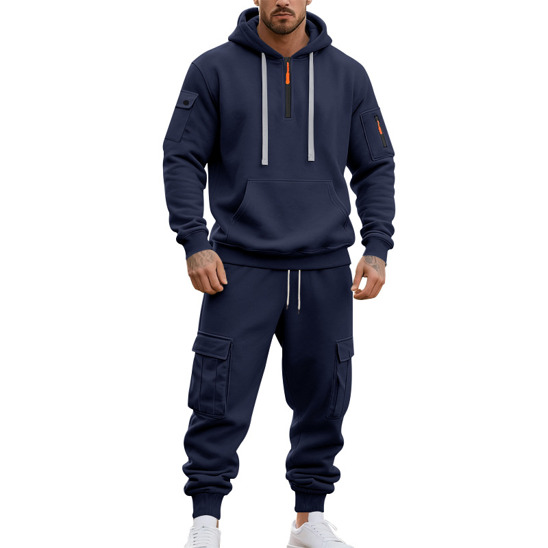 American Autumn And Winter Heavy Loose Men's Tooling Outdoor Commuting Casual Fleece Warm Sweater Tooling Sweatpants Set_viptrois.com