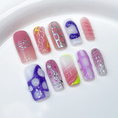 歐美中方美甲貼片個性浮雕手繪穿戴甲甜酷辣妹穿戴式假指甲批發