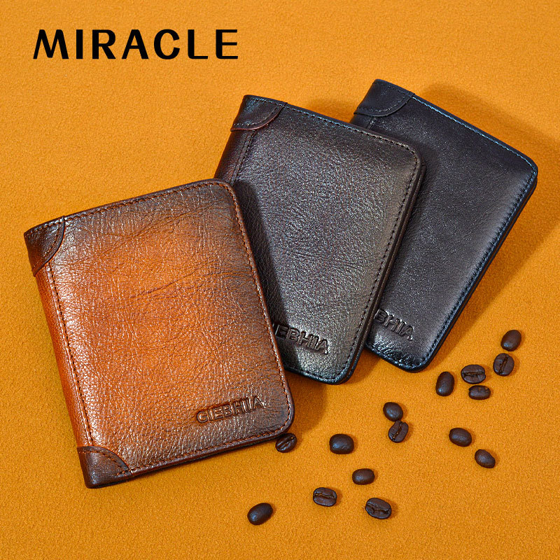 Direct Manufacturer Sale Men's Genuine Leather Anti-Theft RFID Blocking Ultra-Slim Multi-Card Holder Short Wallet for International Trade Wholesale