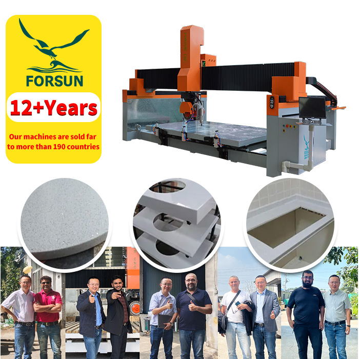 五轴数控石材切割机大理石花岗岩板台面洗手盆孔桥切机雕刻机