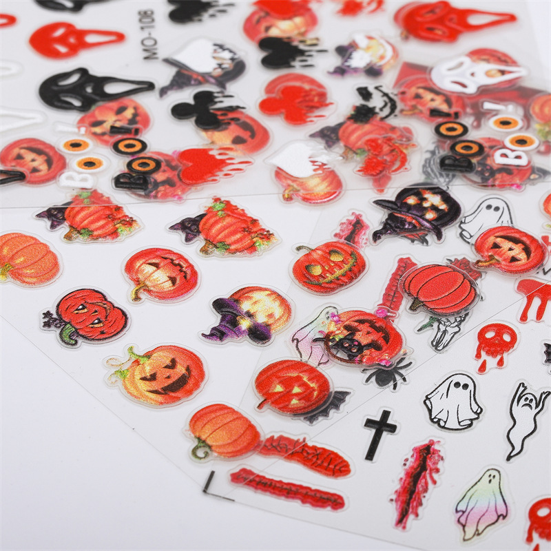Nuevas pegatinas de alivio de uñas de Halloween cráneo calabaza fantasma 3D pegatinas de uñas tema Diablo