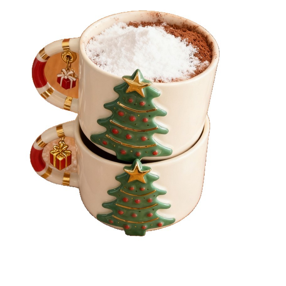 Navidad árbol de Navidad tridimensional taza de cerámica Qin Sheng taza de cerámica festivales regalos de Navidad taza de café regalos