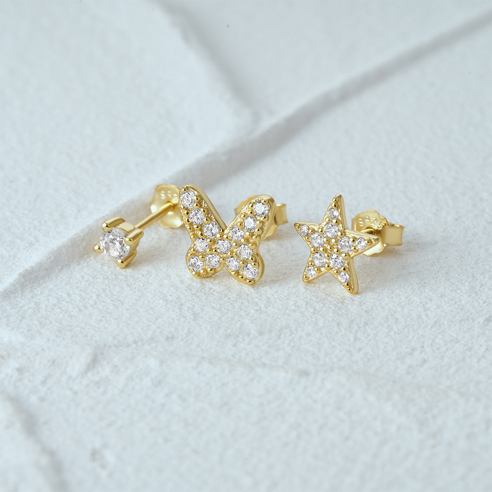 3g Weight Ear Studs Classification 1 Set Quantity Daily Occasion 925 Sterling Silver Material Star, Butterfly Pattern Women's Gender Plating Design Simple Style Style 1 Set 925 Sterling Silver Star Butterfly Ear Studs 104