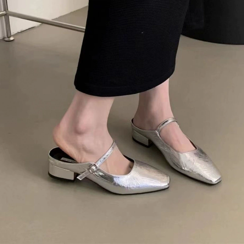 Женские полусапожки Мэри Джейн с увеличением роста для невысоких, летние новинки 2025 года, серебряные балетки и туфли на каблуке