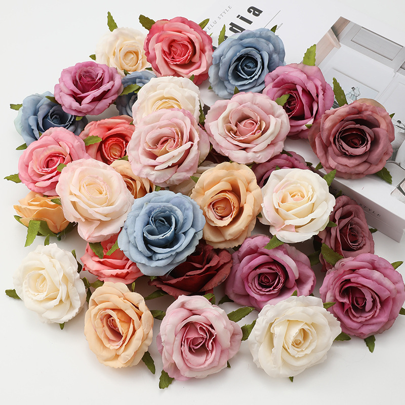 Ins Artificial Rose Head Fake Flower Silk Flower DIY Handmade Corsage Material Home Wedding Gift Box Sugar Decoration