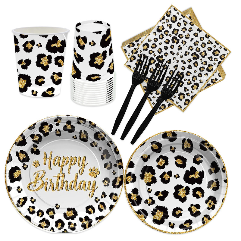 Amazon's New Platinum Leopard Print Theme Party Paper Plate Paper Cup Tissue Gold Polka Dot Disposable Tableware Set Amazon's New Platinum Leopard Print Theme Party Paper Plate Paper Cup Tissue Gold Polka Dot Disposable Tableware Set