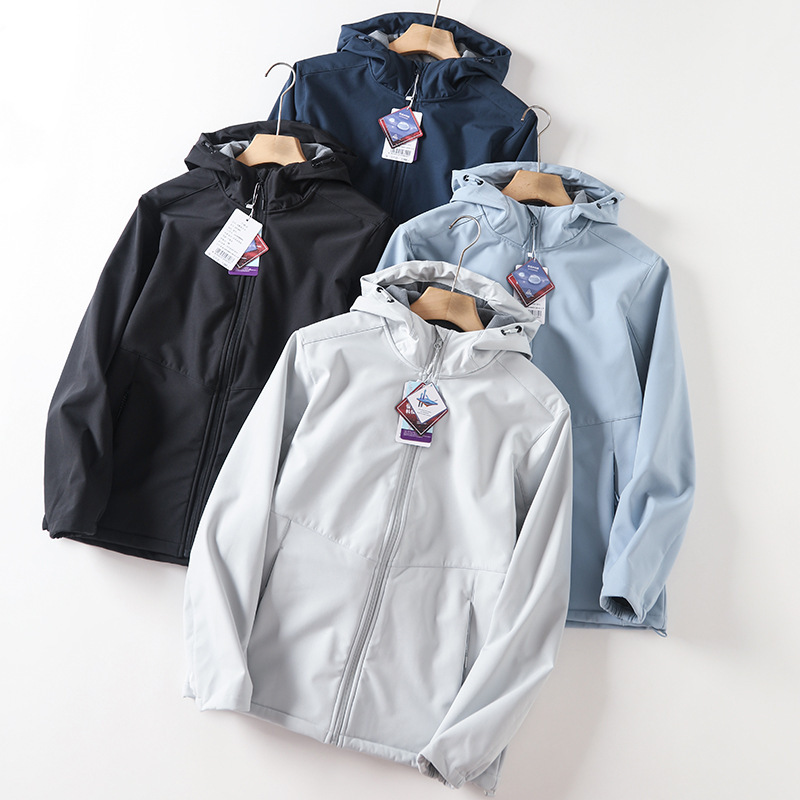 Customized Company Logo Hooded Soft Shell Jacket Autumn and Winter Outdoor Fleece Warm Men's and Women's Jacket Trendy