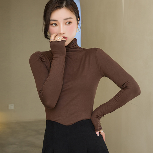 New Fleece-lined Autumn/Winter Half-high Collar Base Layer Shirt Warm Innerwear Men Solid Color Women Warm Matchable Top Wholesale