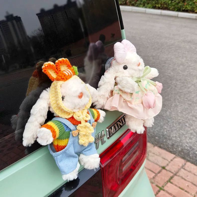 Car-mounted lop-eared rabbit car trunk decoration ornament, electric car rear seat toy, car exterior tail doll pendant