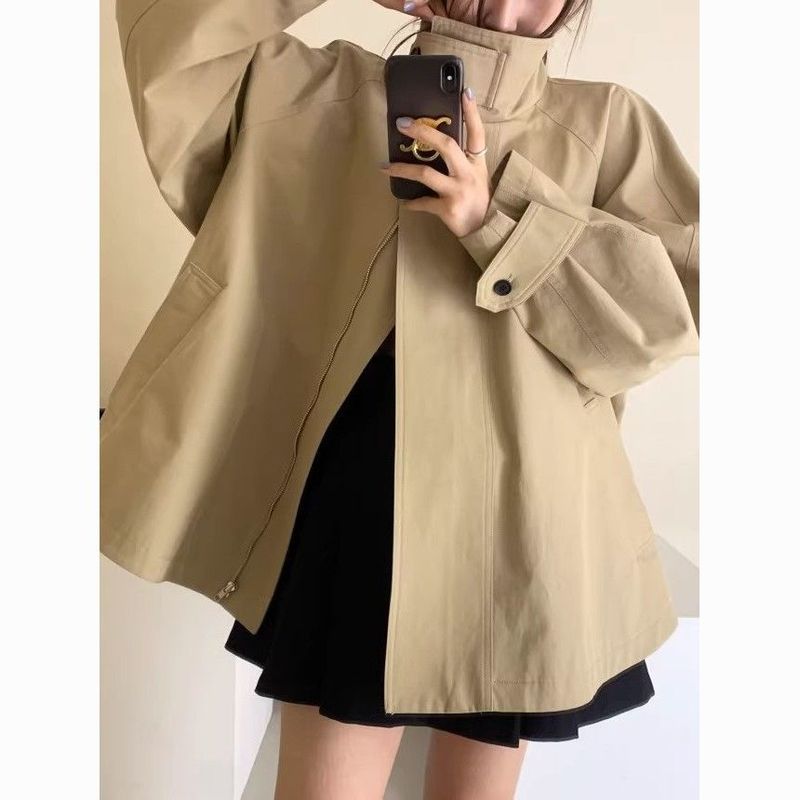 春秋新款棒球服外穿休闲短款风衣女小个子连帽立领宽松冲锋衣夹克|undefined