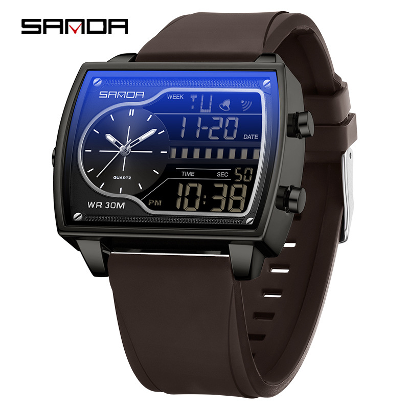 SANDA SANDA 6163 nuevo reloj electrónico de moda doble pantalla multifuncional reloj de hombre impermeable calendario de luz nocturna reloj de hombre