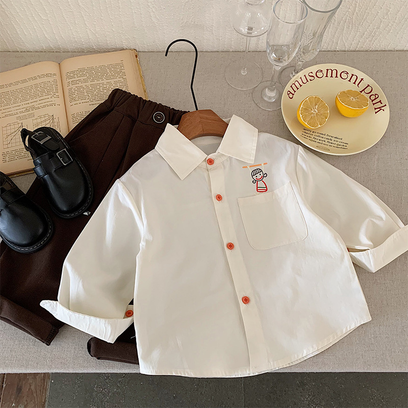 7069 ropa para niños camisas para niños primavera y otoño 2025 nueva camisa de manga larga para niños primavera chaqueta fina de celebridades de Internet primavera