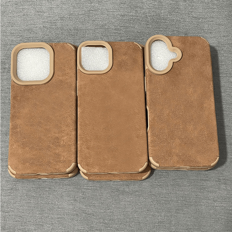 Suitable for iPhone 17, Available in Stock, Large-Hole Deerskin Pattern Pu Leather Flip Sheepskin Brown Soft Phone Protective Case
