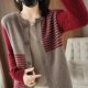 2024 early Spring and Autumn new round neck knitted cardigan women's short striped sweater loose sweater thick coat
