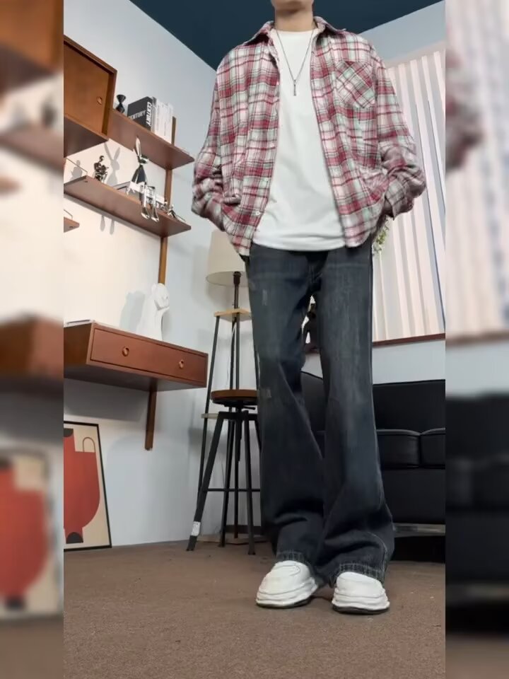 Men's Washed Vintage High Street Jeans Distressed Denim Loose Straight-Leg Fit Streetwear Style Blue S-3XL_mkmklike.com