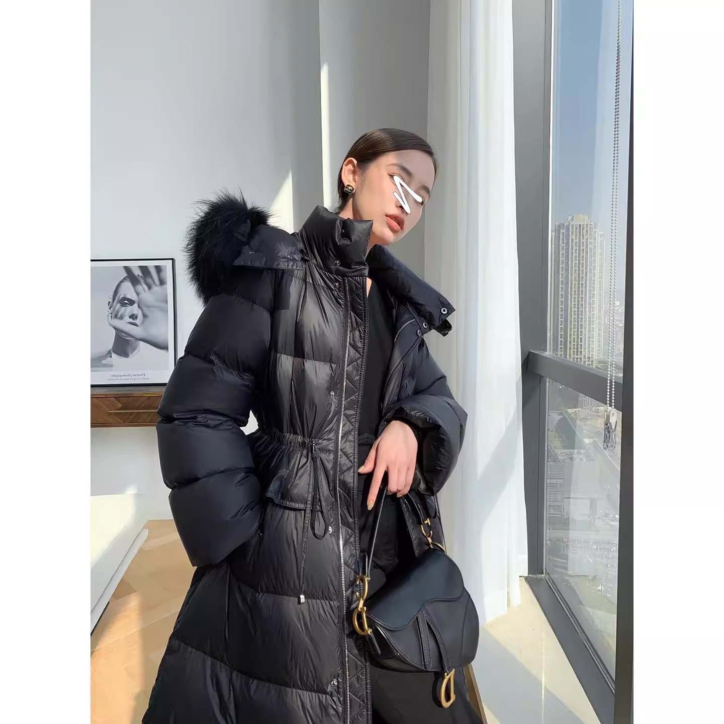 Nuevo Abrigo Negro 2024, Chaqueta de Plumón Desmontable Estilo Largo, Chaqueta de Plumón Blanca Popular de este Año para Mujer, Invierno 2