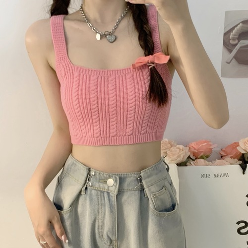 Sweater knitted camisole women's  autumn slim fit inner wear layered short outer wear short tops for women