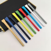 扫把卷纸笔环保牛皮纸管笔logo印刷简易环保糖果色广告笔厂价批发