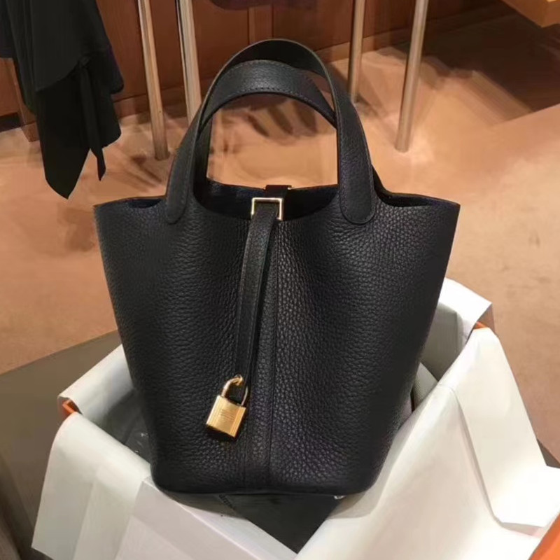 すべての手作りワックス糸縫製バスケットの女性バッグTCレイシ紋小牛皮18/22cm高級手提げバケツバッグ