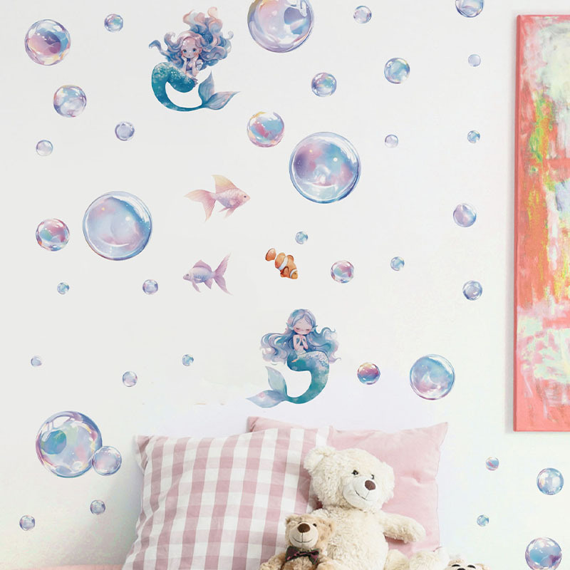 Cross-Border Colorful Bubble Wall Stickers Ocean Mermaid Stickers Children's Room Background Wall Decoration Bathroom Stickers