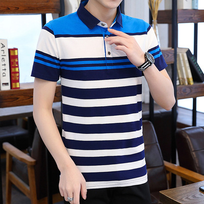 2021夏季翻领短袖外贸休闲polo绣花夏季条纹polo衫|ms