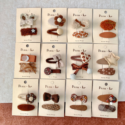 New Autumn/Winter Milk Coffee Color Children's Hair Clip Korean Style Bow Love Flower Fabric Hair Clip with Fringe Edge