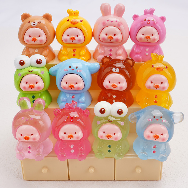 Cute Doll Raincoat lulu Pig Stereo Cute Diy Accessories Cartoon Resin Accessories Car Ornaments Blind Bag