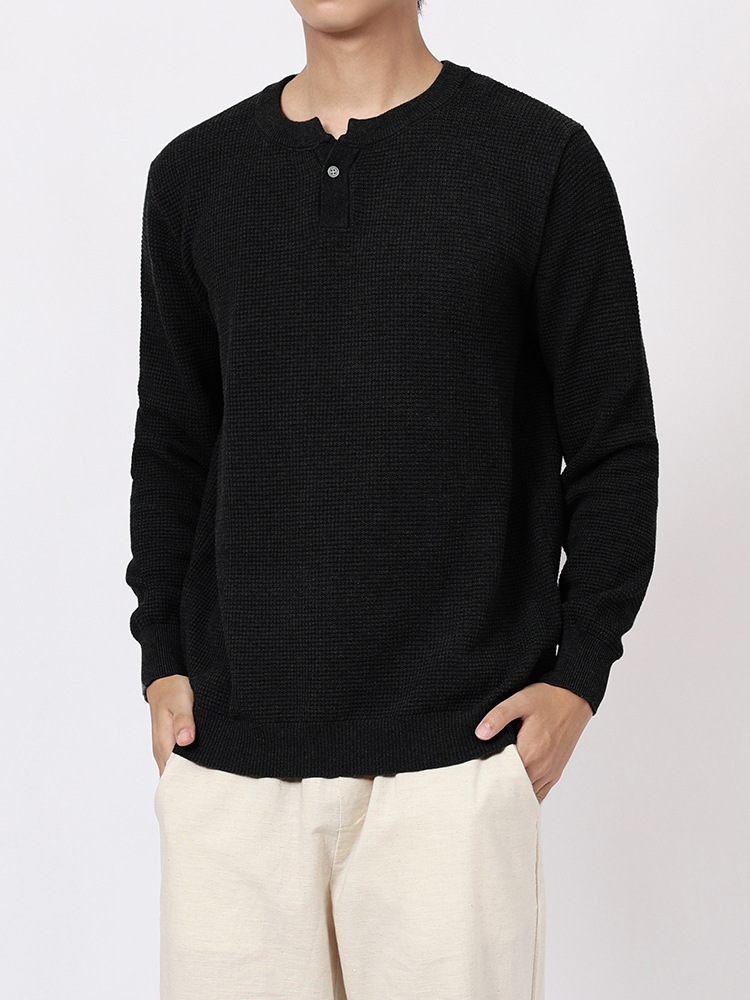 Otoño y invierno moor lana jersey hombre suéter de tendencia Henry pequeño cuello V con camiseta de fondo para hombre