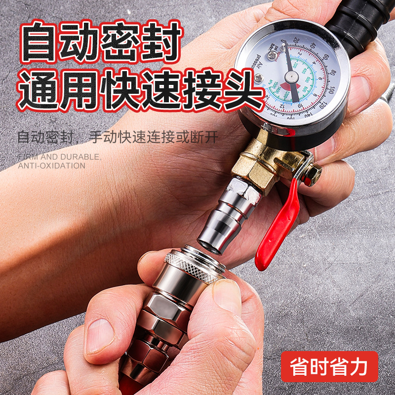 Boquilla de inflador de bicicleta metálica alargada con manómetro para neumáticos de automóviles eléctricos de taller de reparación