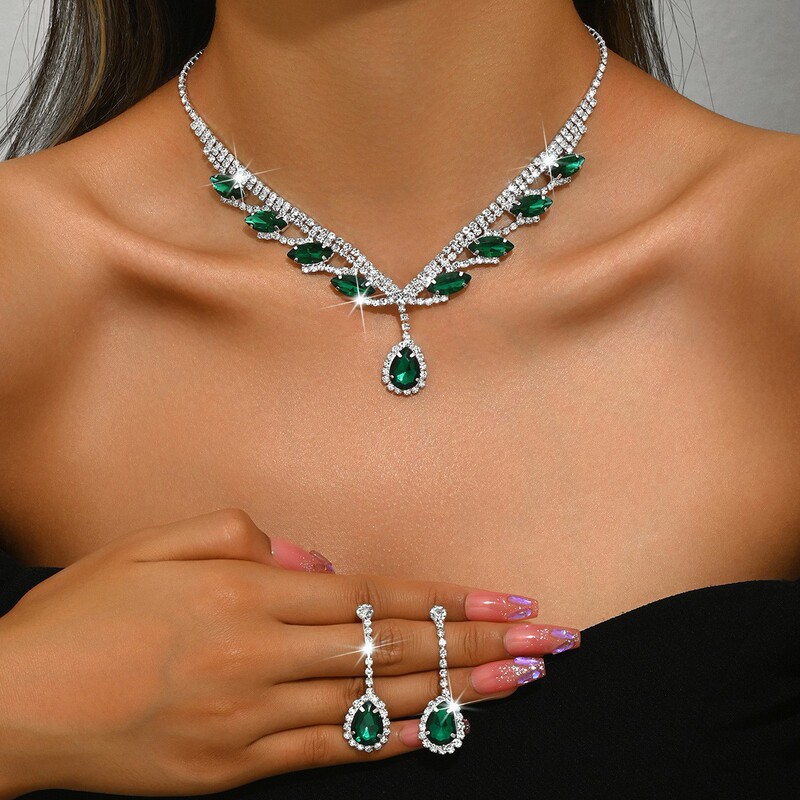 New Bridal suit Necklace Earrings Two-Piece Set Zircon Wings Water Drops Wedding Jewelry Dinner Dress Accessories