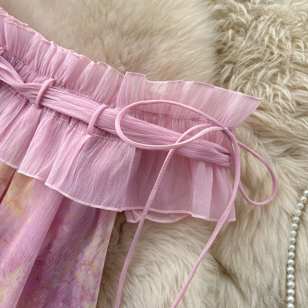 Pink Ruffled Cake Dress French Style Resort Sleeveless Off-Shoulder A-Line Women's Unique And Absolutely Stunning Dress_ecoleips.com