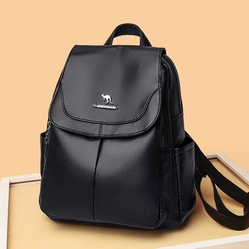 2024 새로운 캥거루 소프트 가죽 배낭 여성 유행 배낭 정품 가죽 질감 모든 경기 여행 대용량 도난 방지 가방