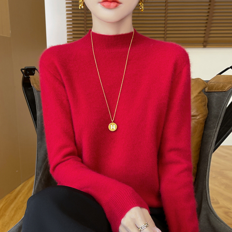 Nueva prenda de primera línea suéter de lana sin costuras jersey de cuello alto de las mujeres camisa de fondo de punto de Cachemira adelgazante de moda image 18