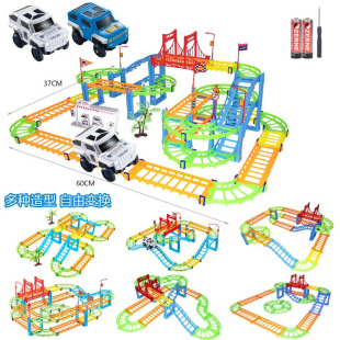 Stall supply hot children's educational building blocks electric roller coaster toy car set changeable assembled rail car