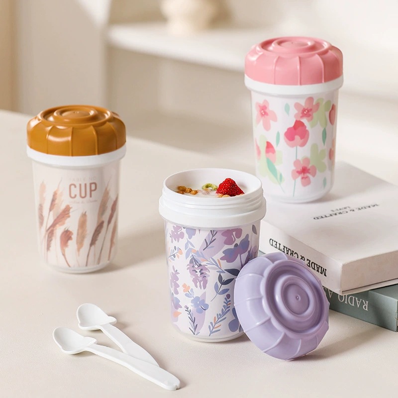 Food-Grade Pp Sealed Microwaveable Nutritional Breakfast Cup, Milkshake Fruit Salad Cup, Milk Soy Milk Cup 530ml