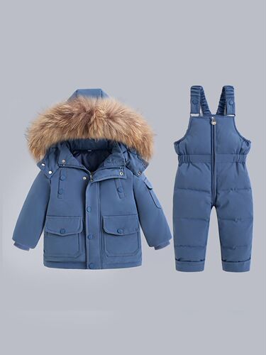 Children's winter export clothing, warm winter clothes for boys, set for little children, two-piece set for 1-5 years old, girls' overalls with belts, one-piece clothes