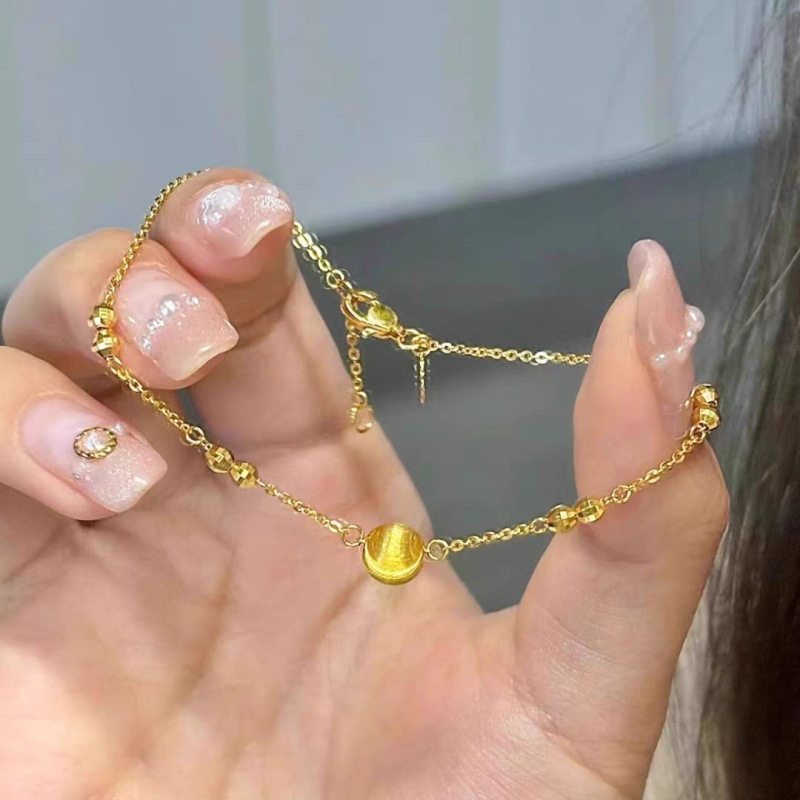 Xiaohongshuと同じスタイルのサンドゴールドキャッツアイディスコビーズブレスレット、女性用、ファッショナブル、シンプルで多用途なハンドジュエリー、ガールフレンドへのギフトとして|undefined