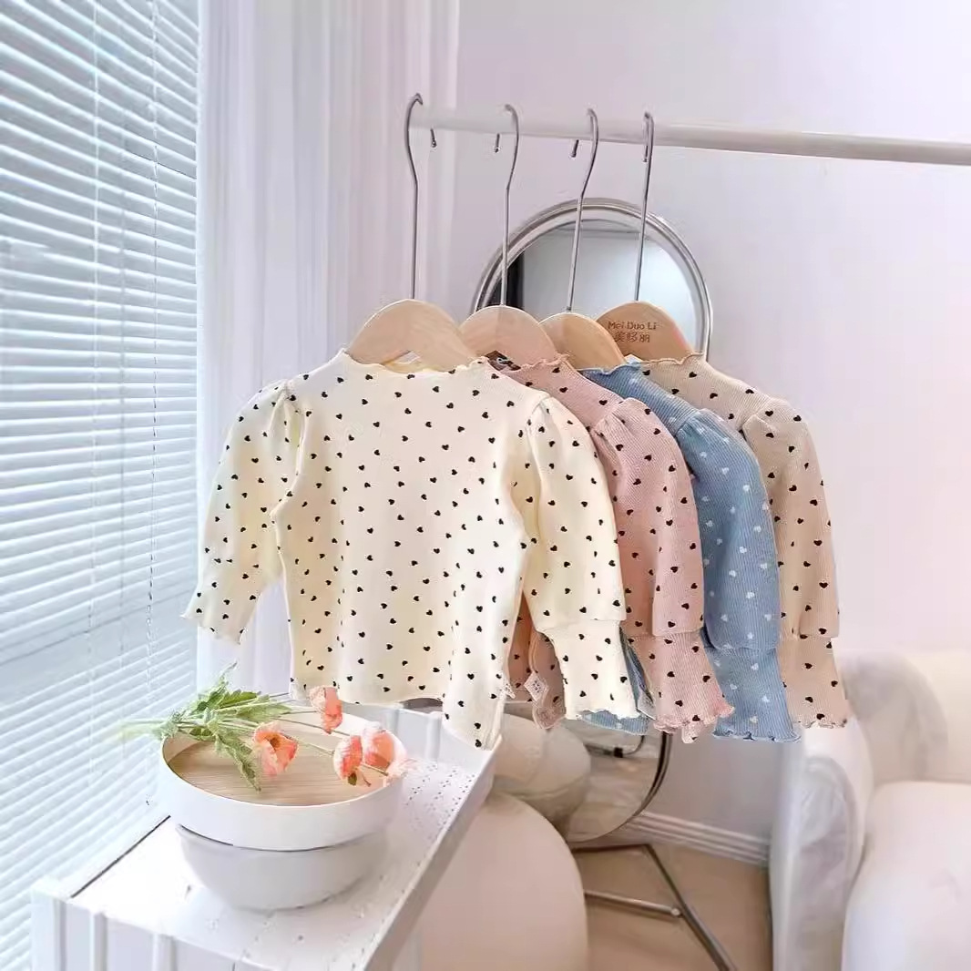 Spring and Autumn Women's Children's Wear Base Shirt Baby's Western Style Children's Personality Fashion Brand Korean Style Ear Edge Love Puff Sleeves