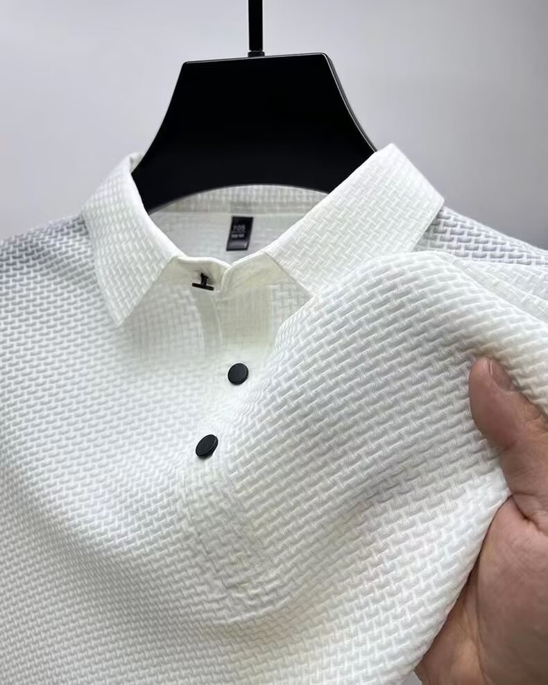 Camiseta de hielo de malla de alta gama cuello de camisa de hombre de color sólido de verano polo deslizante de media manga ropa de hombre
