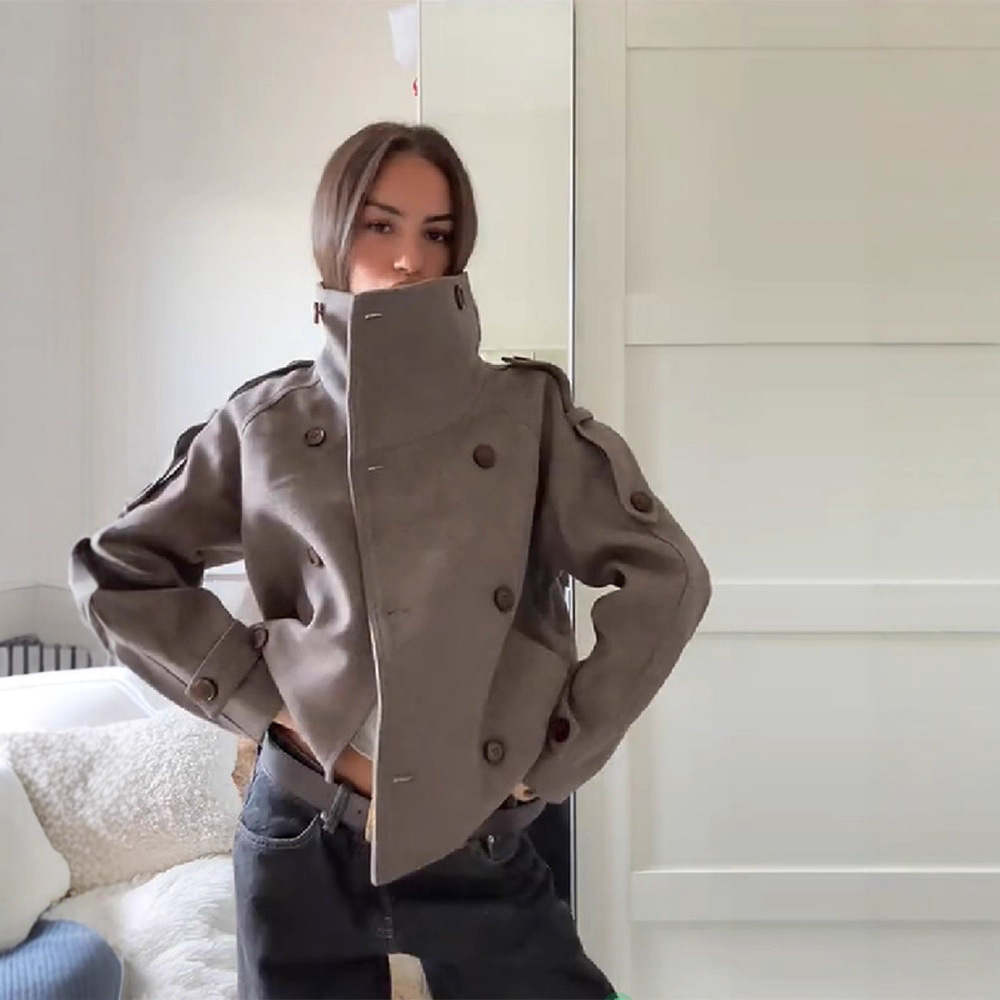 solid autumn short fashionable trench coat