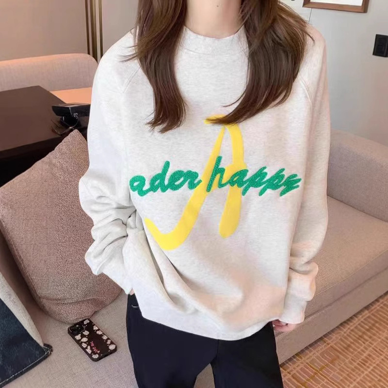 in stock Ader Autumn and Winter New Letter Towel Embroidered fleece-lined Sweater Korean Loose Casual Men's and Women's Thickened Sweater