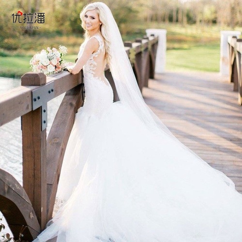 Youlapan Korean style pure white long veil photography large trailing veil wedding accessories V30 single