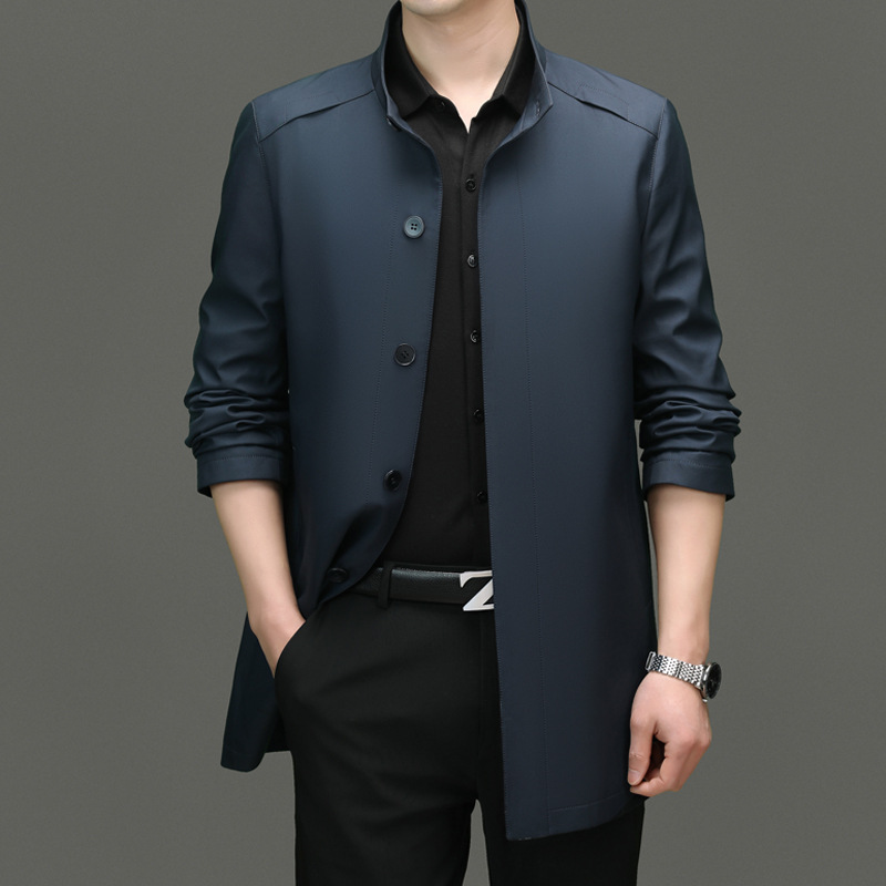 高品质中长款男装棉衣轻奢时尚休闲商务中年爸爸可脱内胆风衣外套