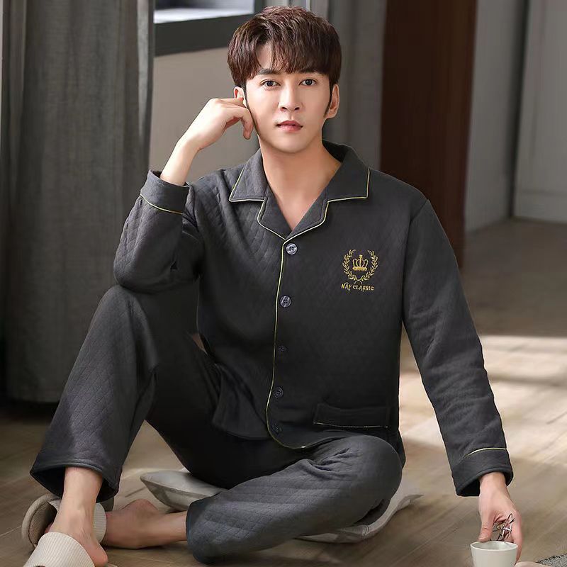 Otoño y invierno engrosado vestido exterior pijama de hombre invierno de hombre tamaño grande delgado intercalado de aire de algodón ropa para el hogar