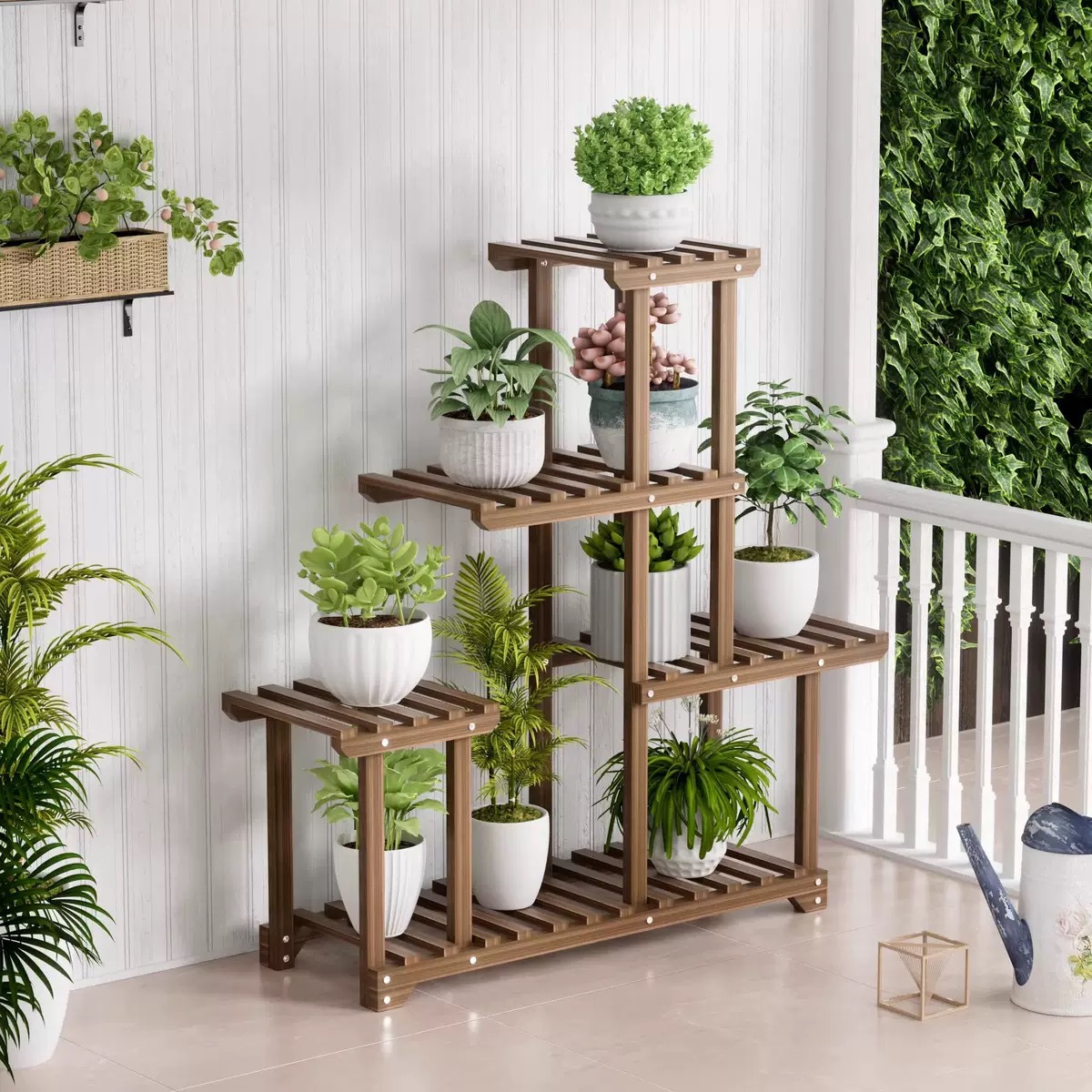 Bonsai Flower Stand, Simple Indoor Living Room Balcony Green Plant Succulent Multi-Layer Floor-Standing Bedroom Windowsill Flower Stand, Solid Wood