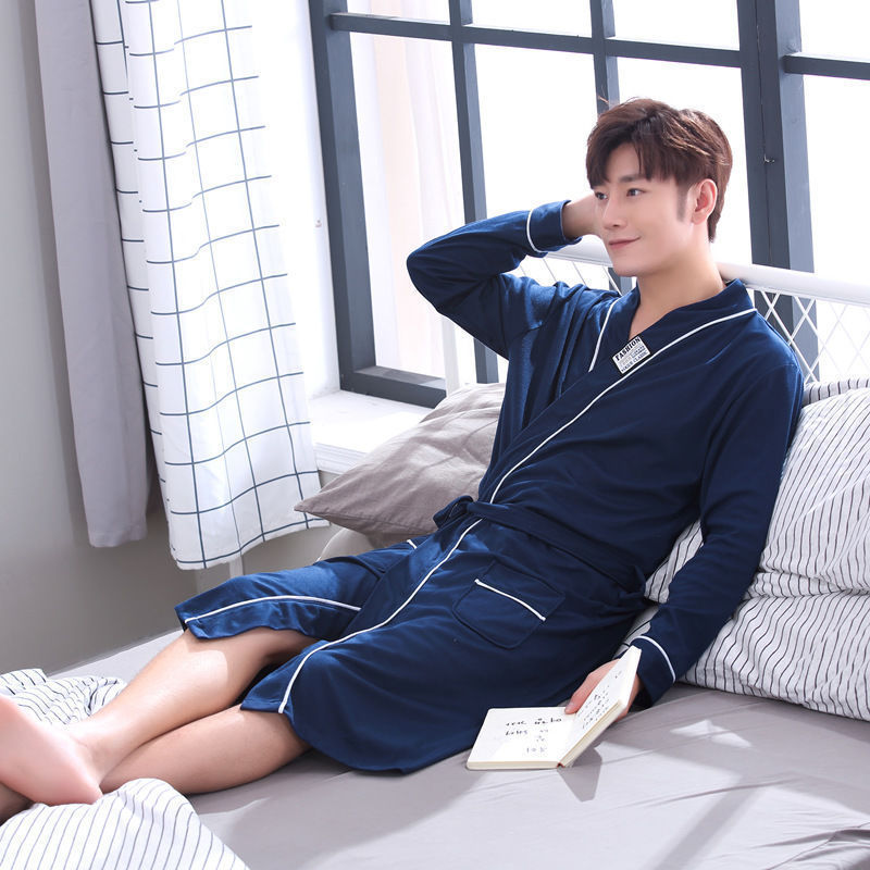 Camisón de algodón de primavera y verano de los hombres de manga corta Albornoz de primavera y otoño camisón pijamas de los hombres ropa de casa grande